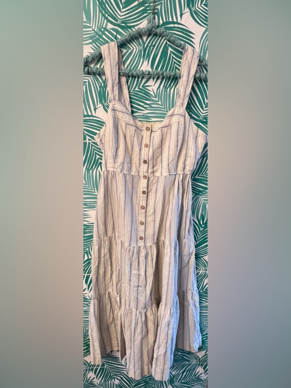 Poem & Thread pinstripe button midi dress 100% cotton neutral colors sz M